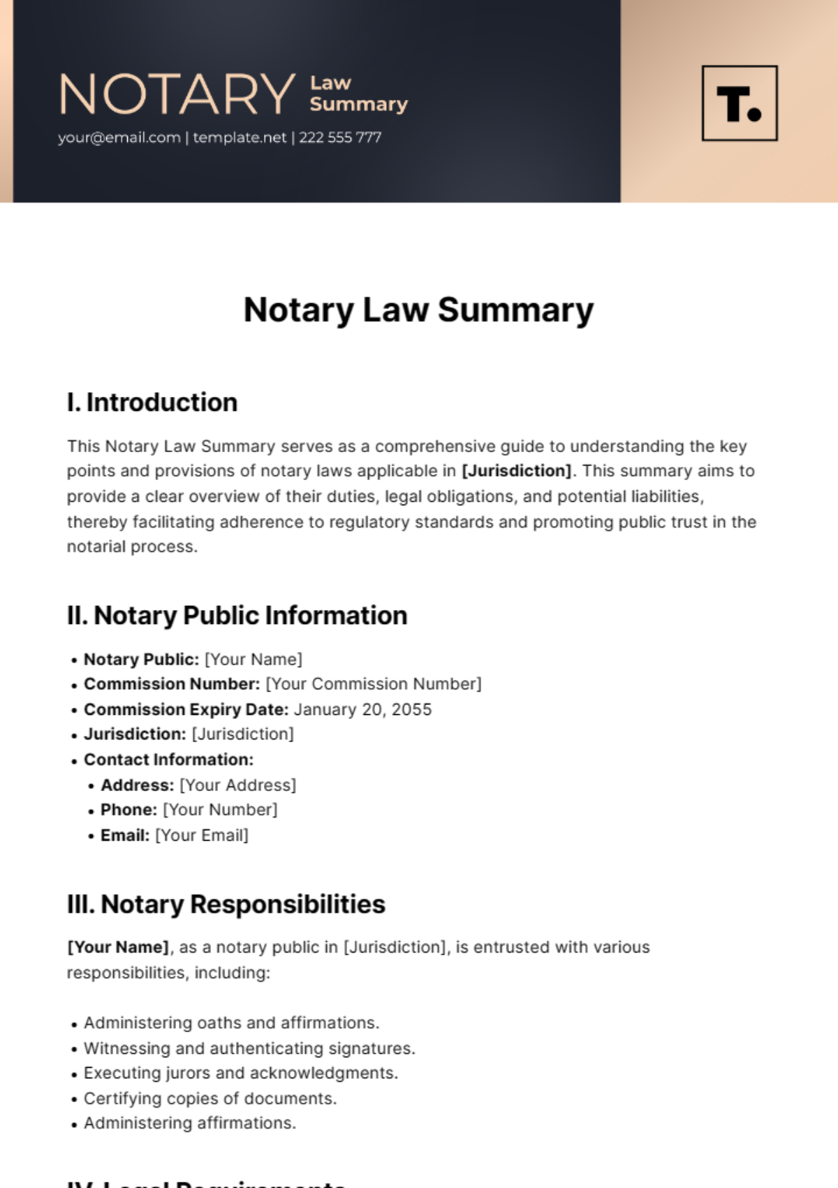 Free Notary Law Summary Template