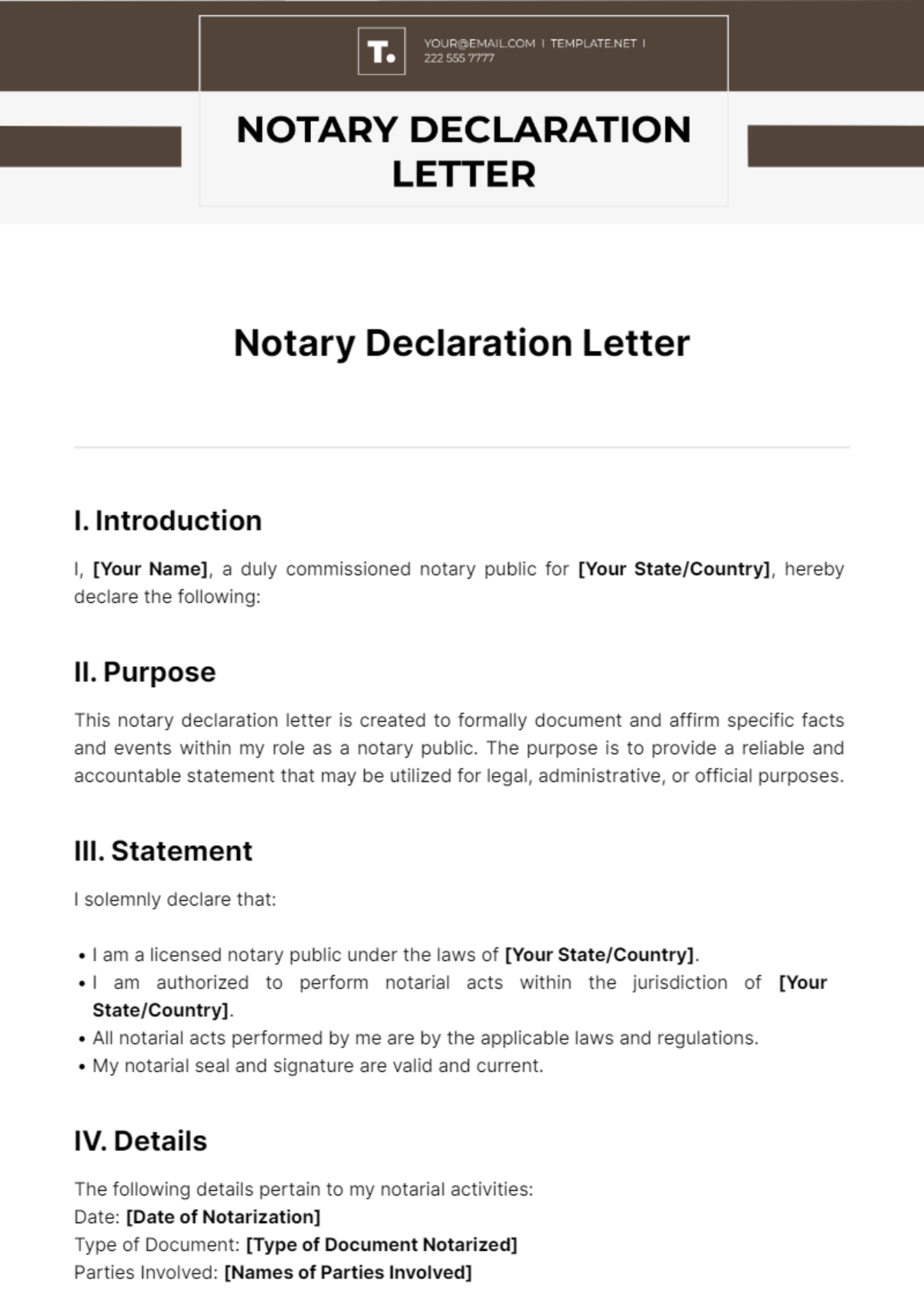 Free Notary Declaration Letter Template