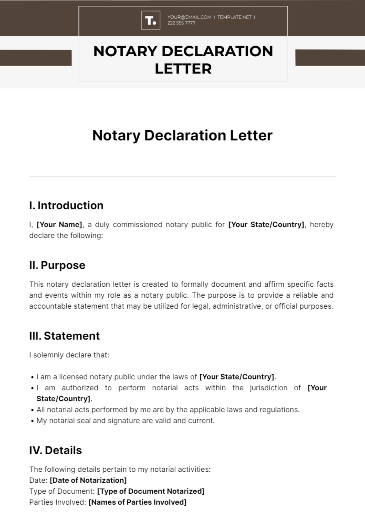 Notary Declaration Letter Template - Edit Online & Download