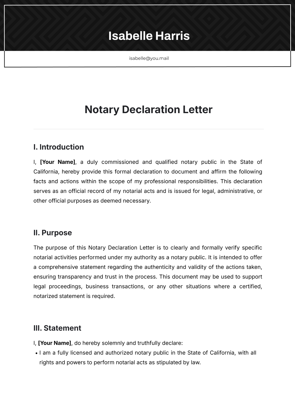 Free Notary Declaration Letter Template