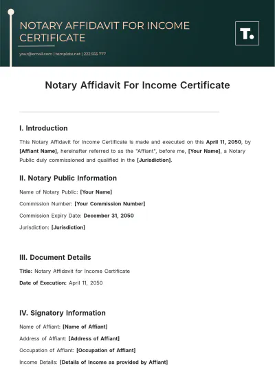 Free Notary Affidavit For Income Certificate Template to Edit Online
