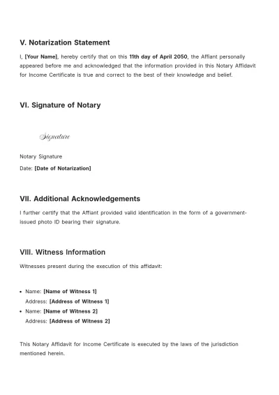 Free Notary Affidavit For Income Certificate Template to Edit Online
