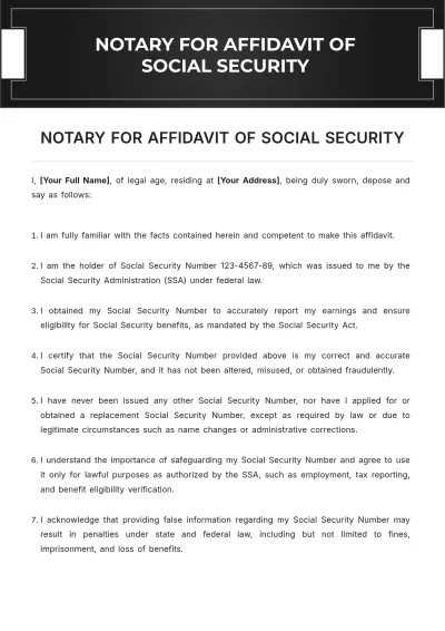 Free Notary For Affidavit Of Social Security Template to Edit Online