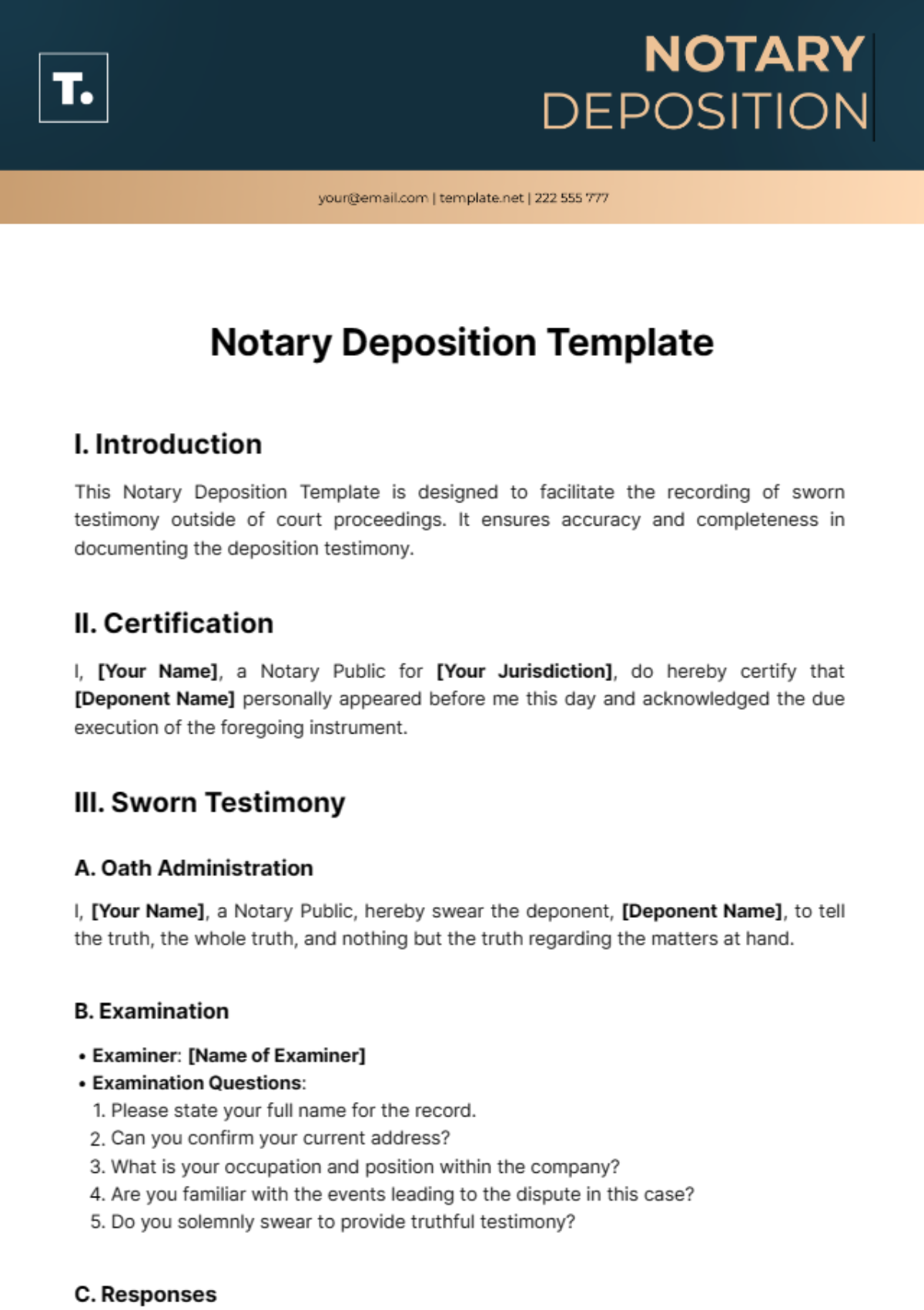 Free Notary Deposition Template