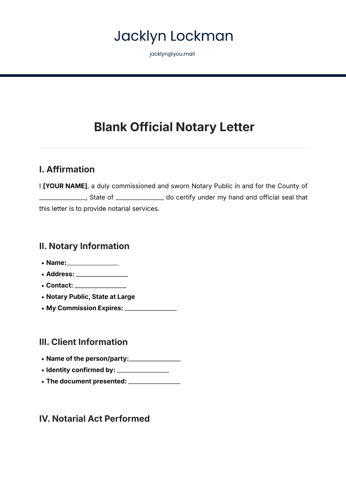 Free Blank Official Notary Letter Template