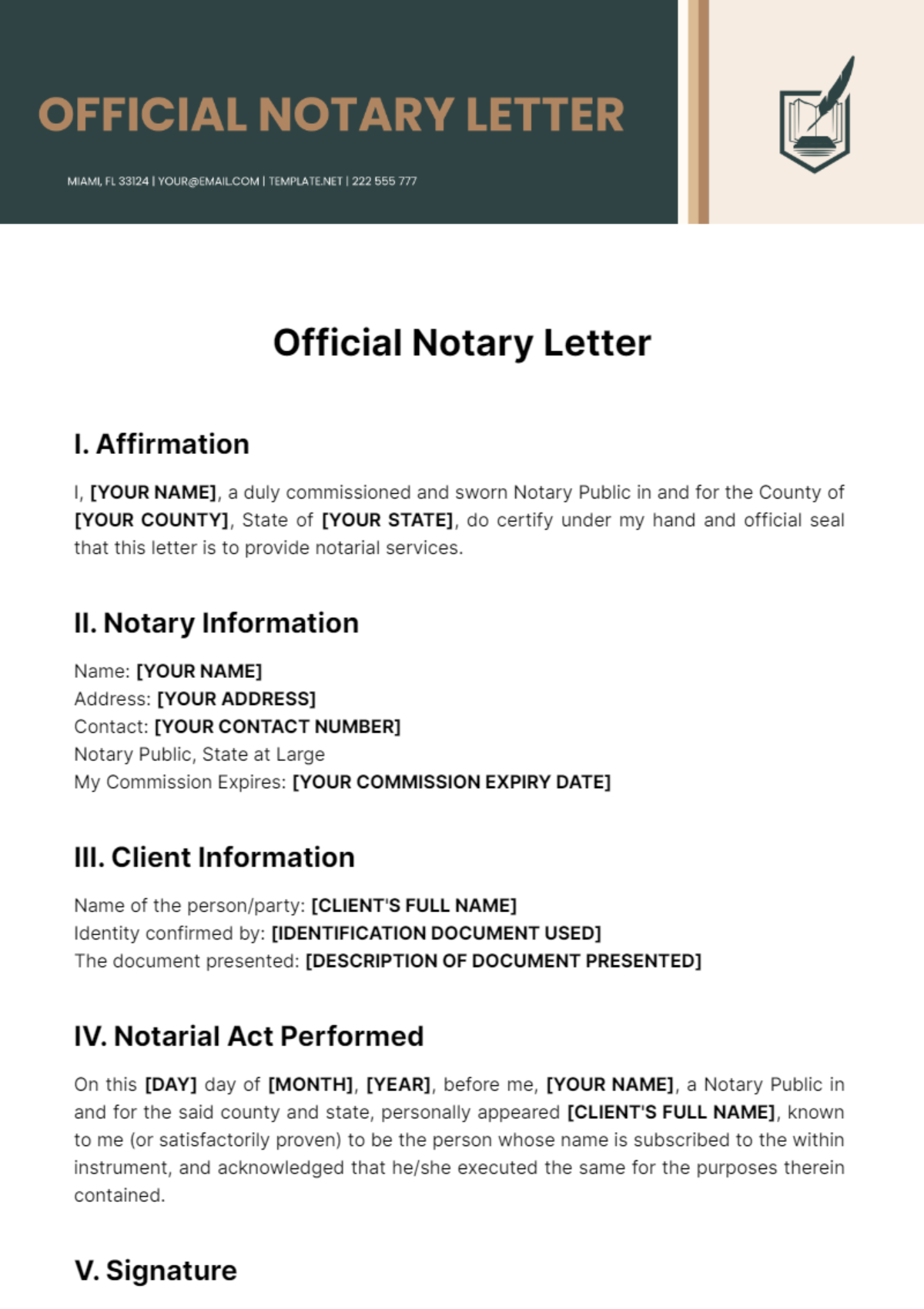 Official Notary Letter Template