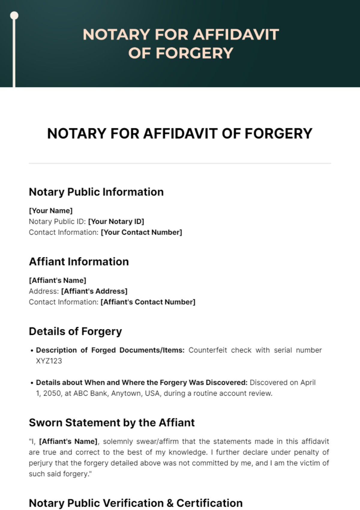 Notary For Affidavit Of Forgery Template