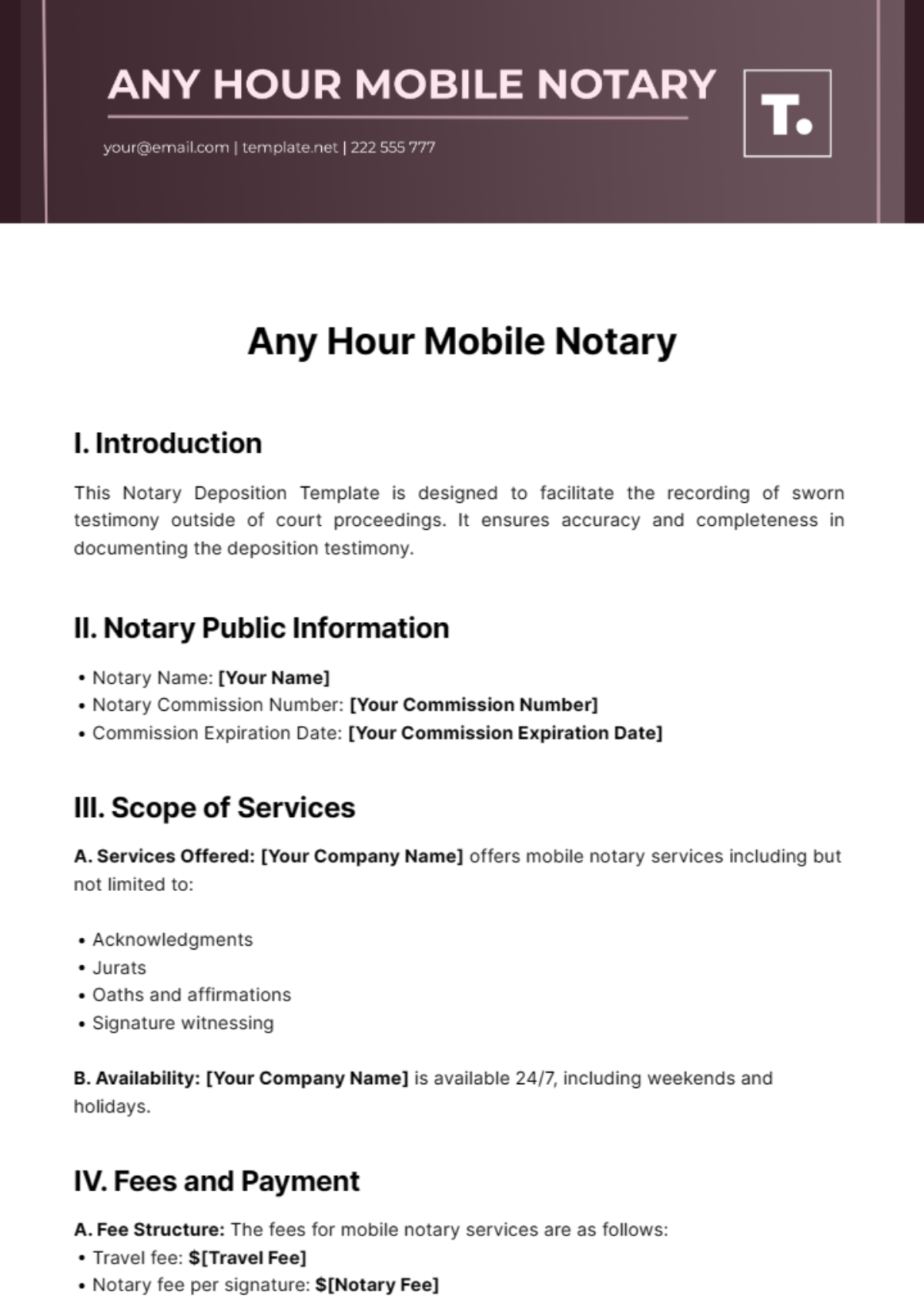 Any Hour Mobile Notary Template