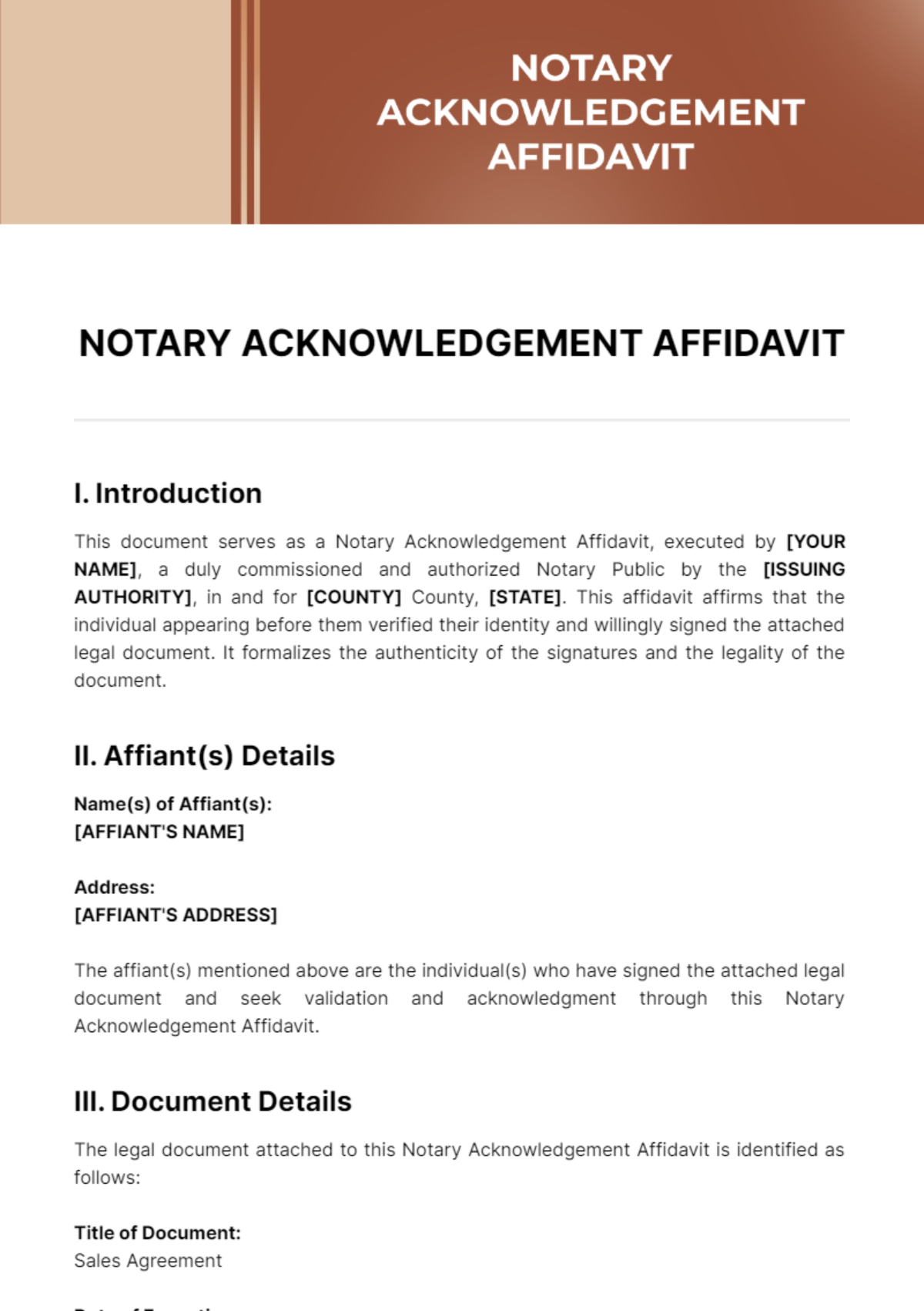Notary Acknowledgement Affidavit Template