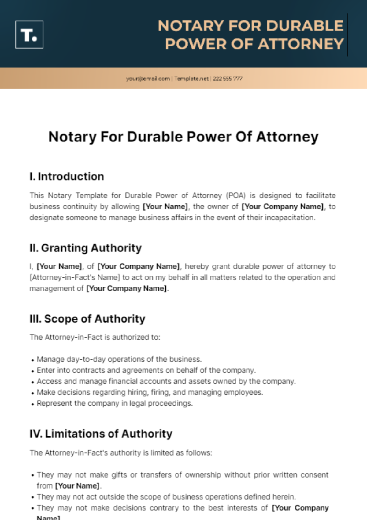 Notary For Durable Power Of Attorney Template