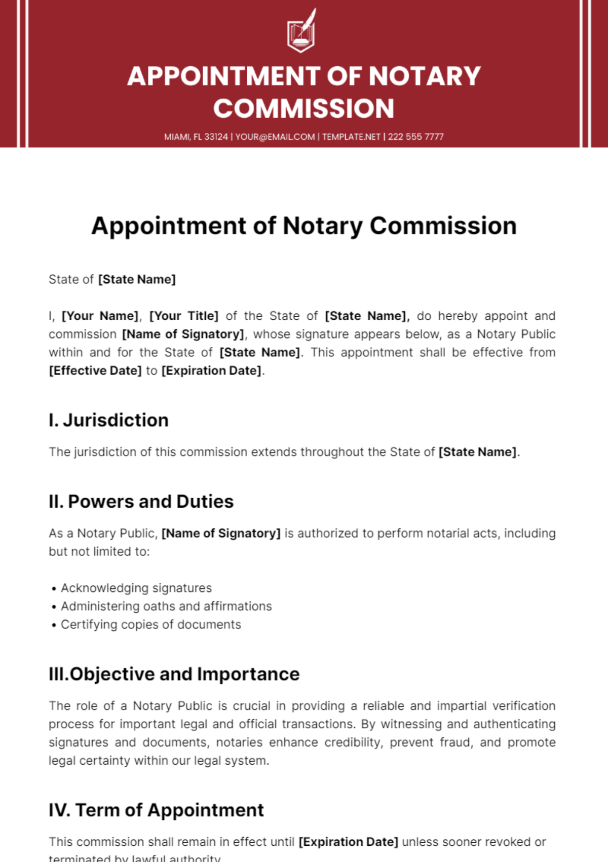 Appointment Of Notary Commission Template