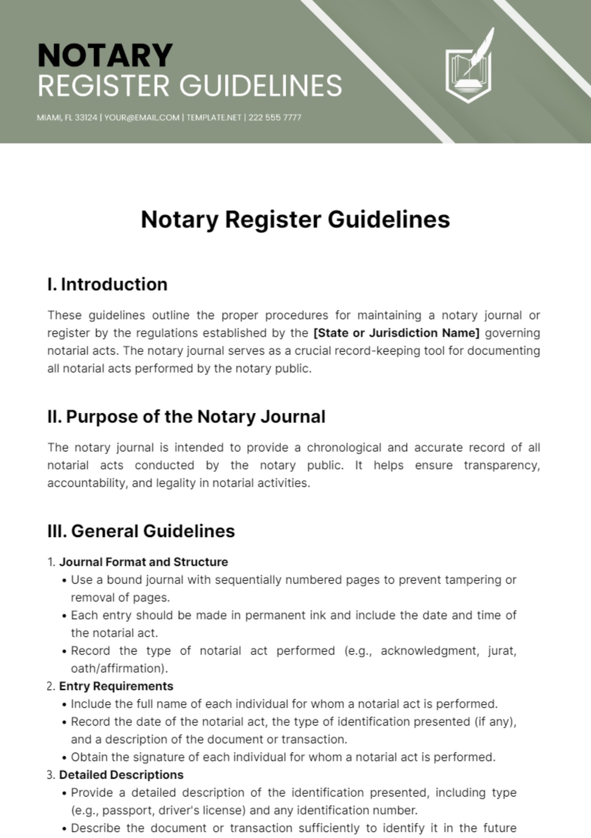 Notary Register Guidelines Template