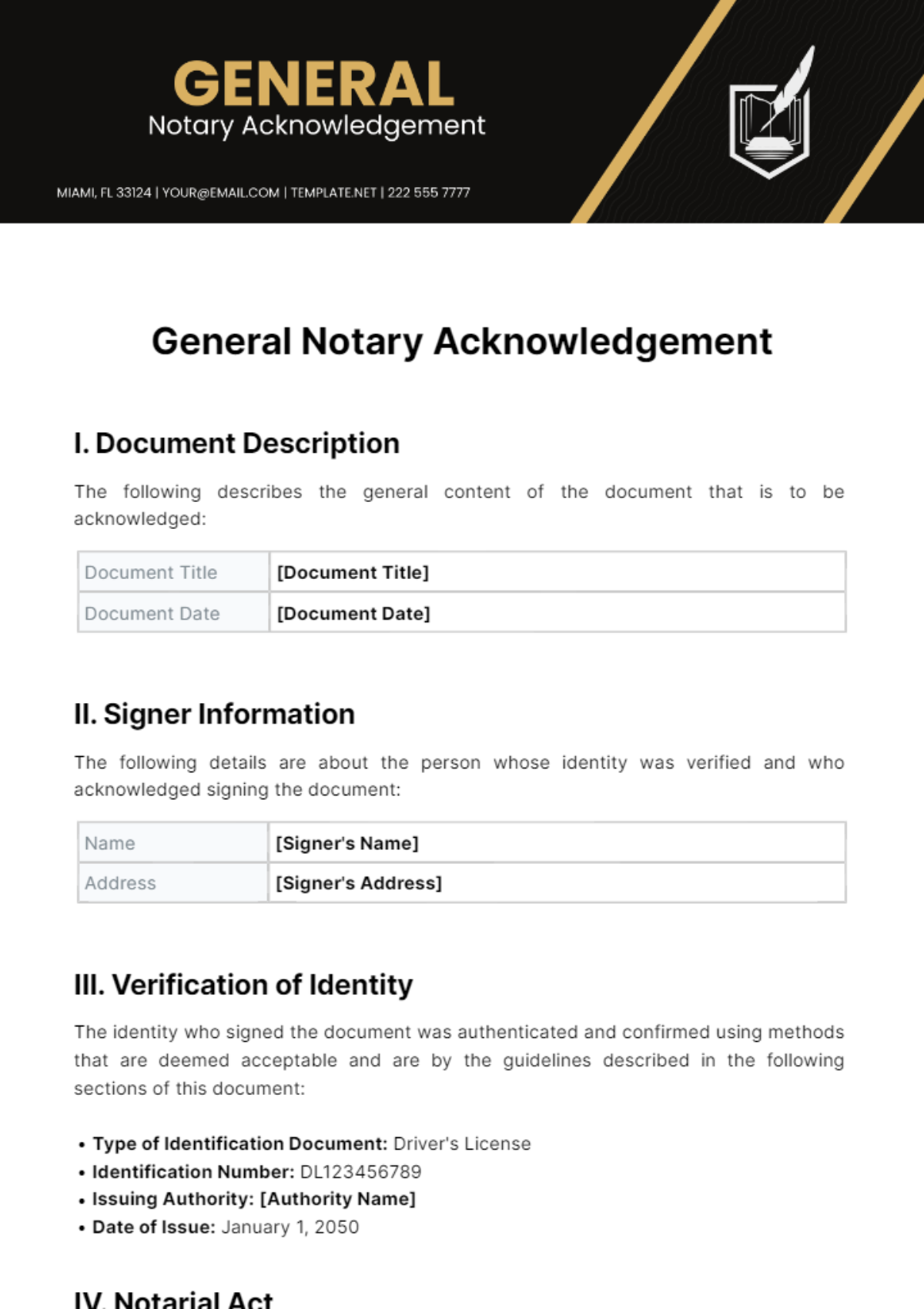 General Notary Acknowledgement Template