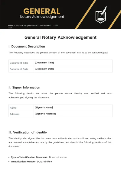 Free General Notary Acknowledgement Template to Edit Online