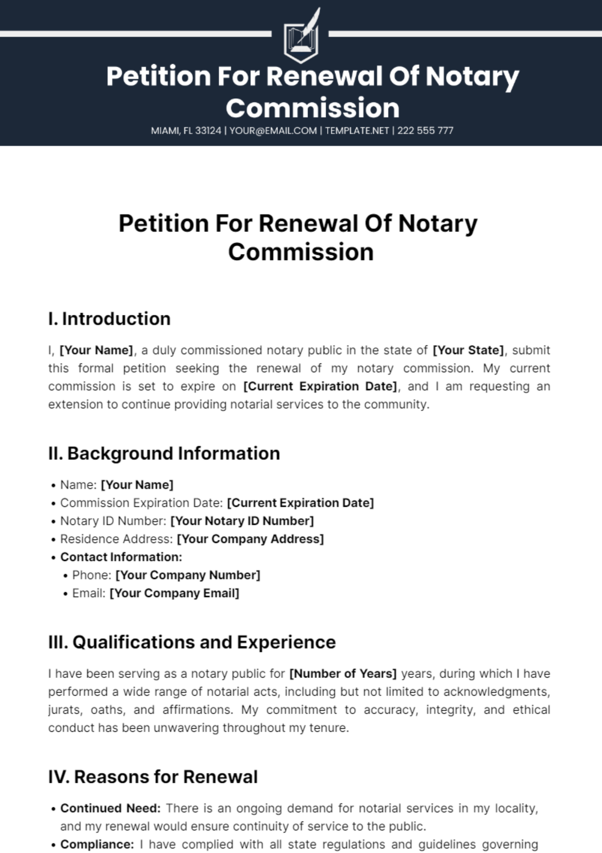 Petition For Renewal Of Notary Commission Template