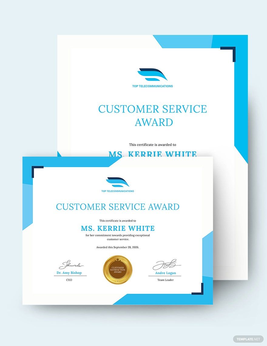 Customer Care Award Certificate Template