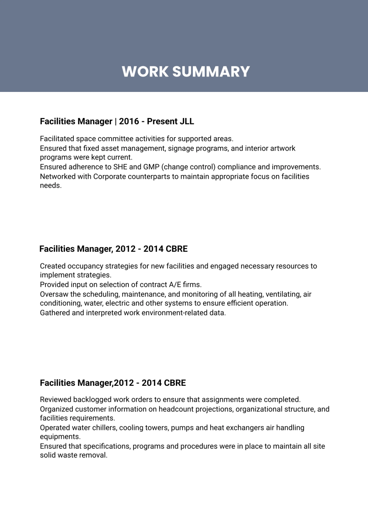 Free Facilities Manager Resume Template to Edit Online
