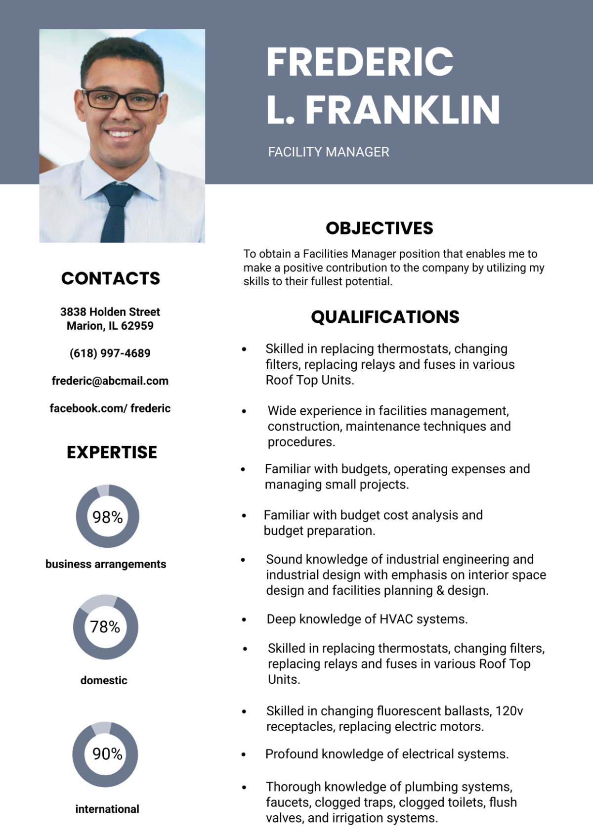 Facilities Manager Resume 