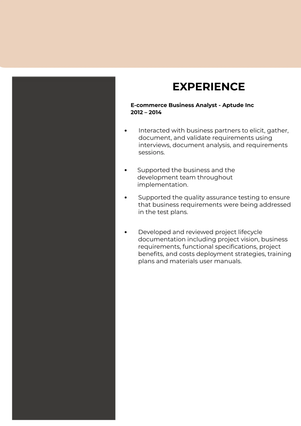 Free E-Commerce Business Analyst Resume Template to Edit Online