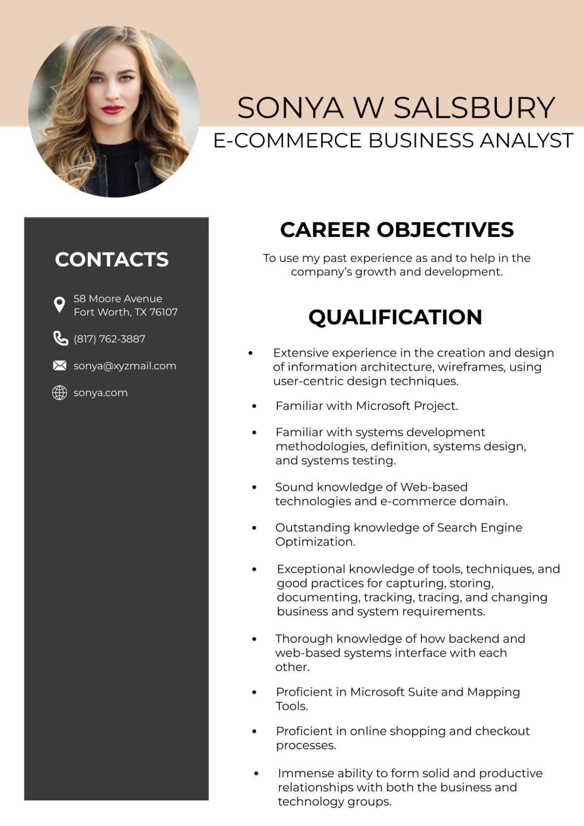 E-Commerce Business Analyst Resume