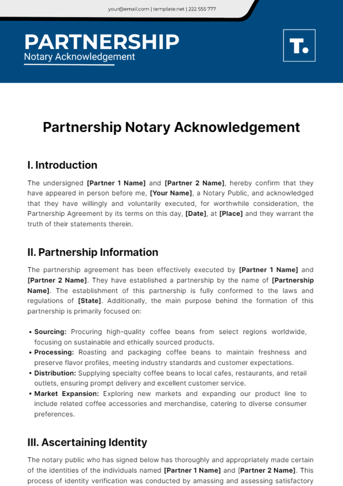Free Partnership Notary Acknowledgement Template