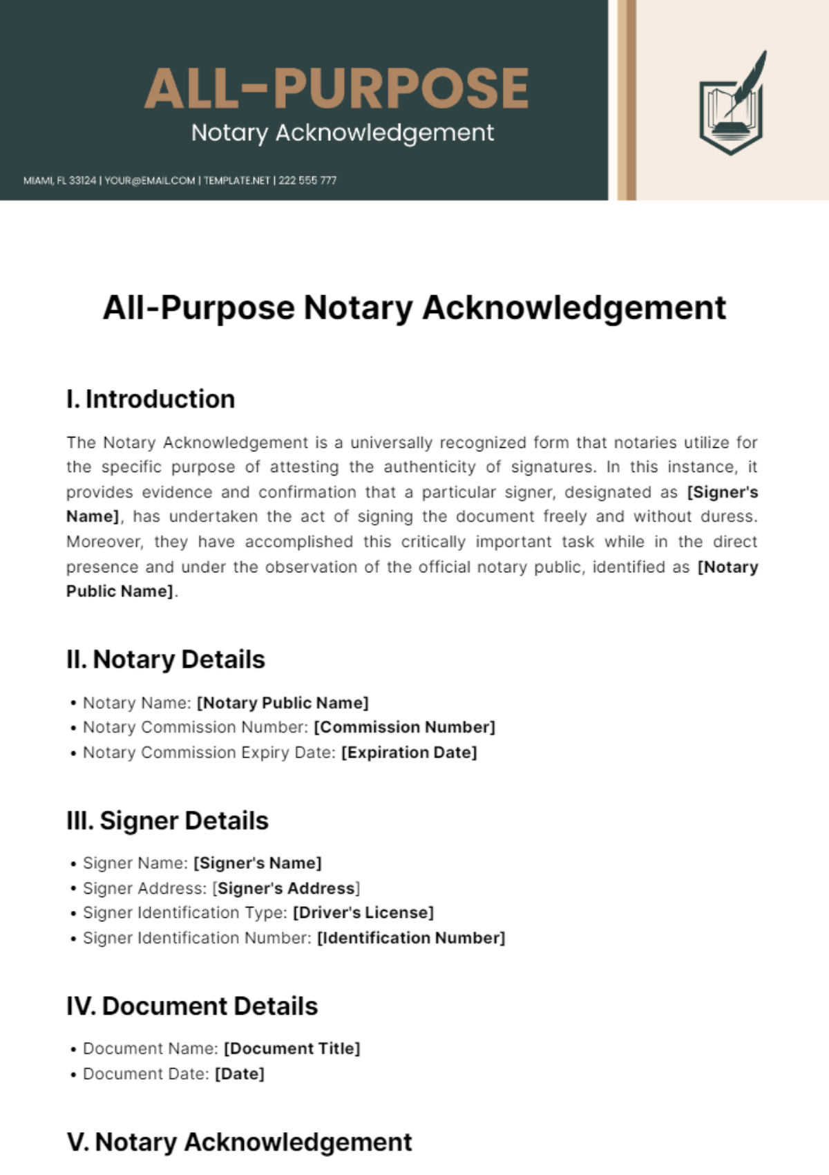 Free All-Purpose Notary Acknowledgement Template