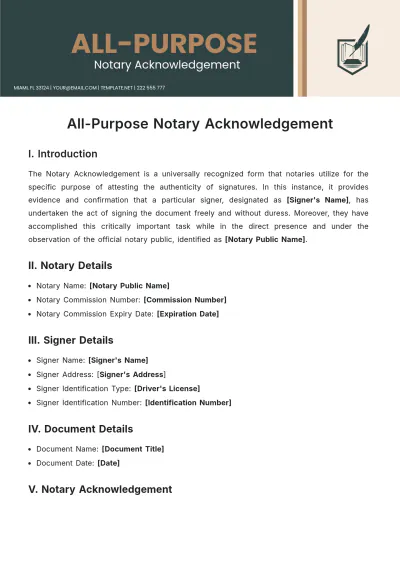 Free All-Purpose Notary Acknowledgement Template to Edit Online