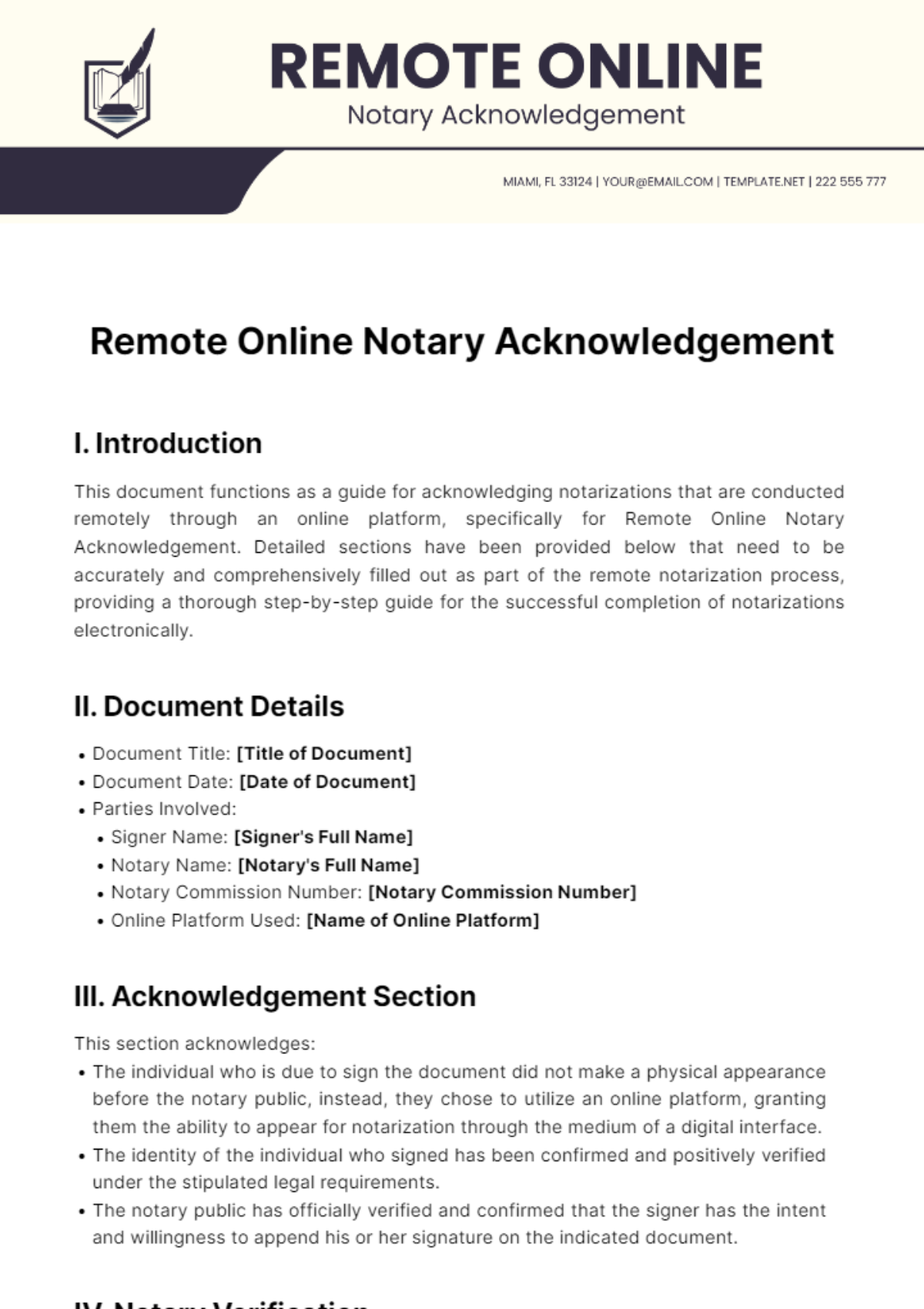 Remote Online Notary Acknowledgement Template
