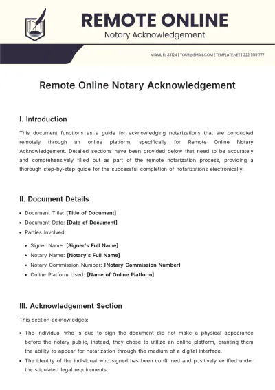 Free Remote Online Notary Acknowledgement Template to Edit Online