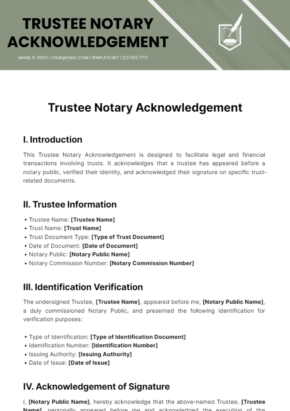 Free Trustee Notary Acknowledgement Template