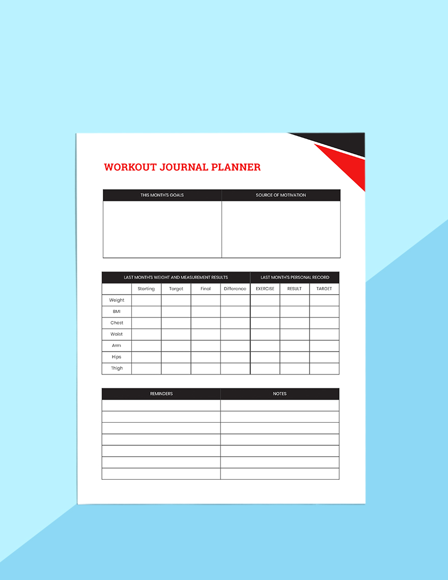 Workout Journal Planner Template