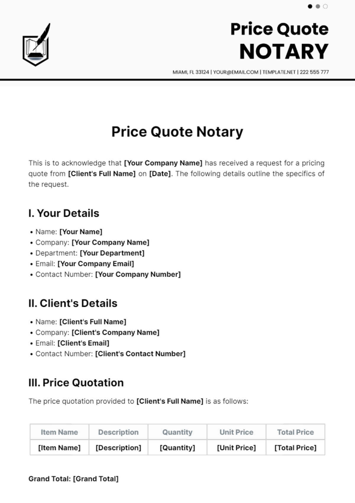 Price Quote Notary Template