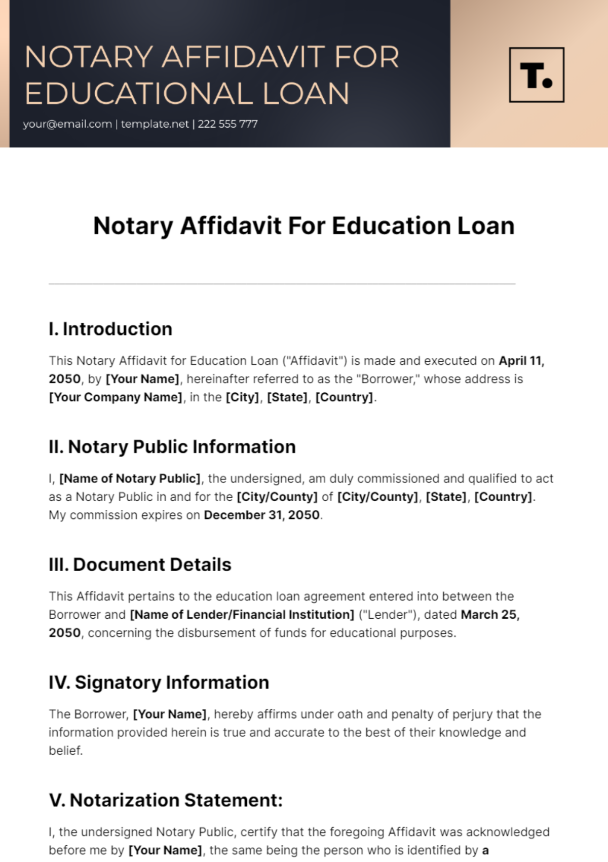 Free Notary Affidavit For Education Loan Template
