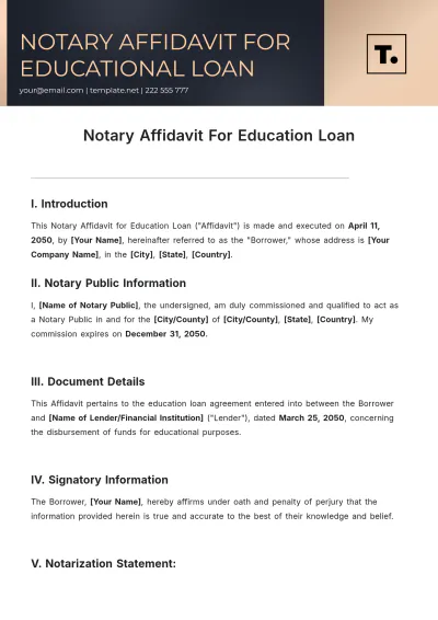 Free Notary Affidavit For Education Loan Template to Edit Online