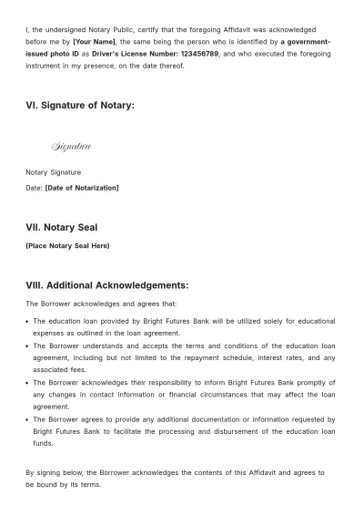 Free Notary Affidavit For Education Loan Template to Edit Online