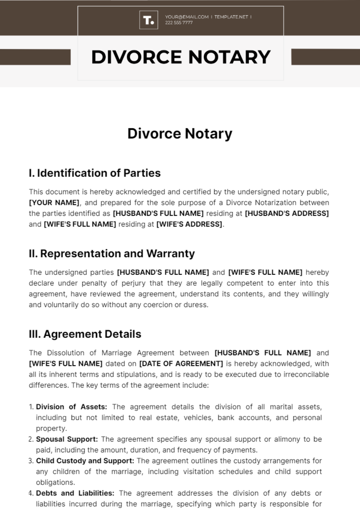 Divorce Notary Template