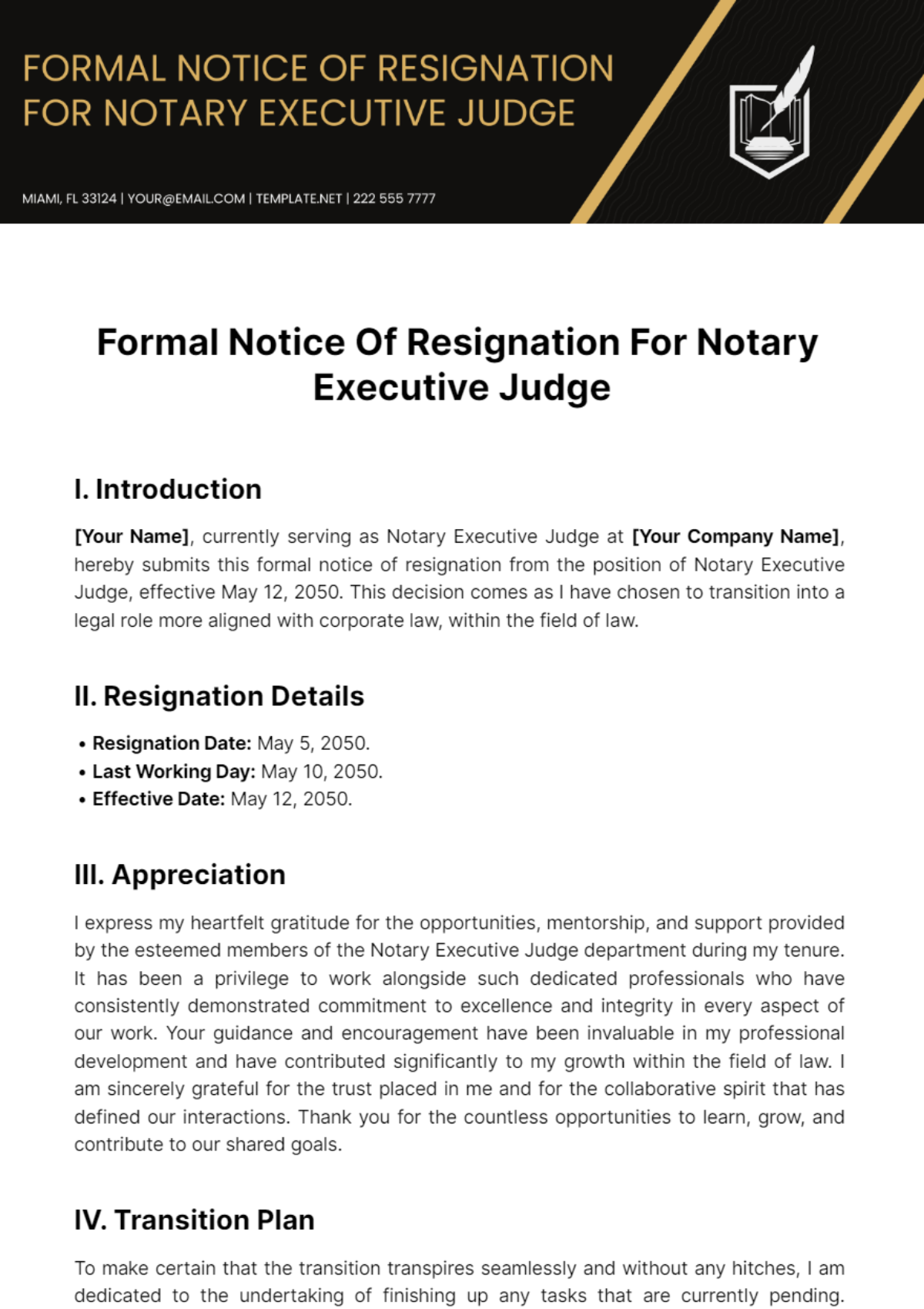 Free Formal Notice Of Resignation For Notary Executive Judge Template