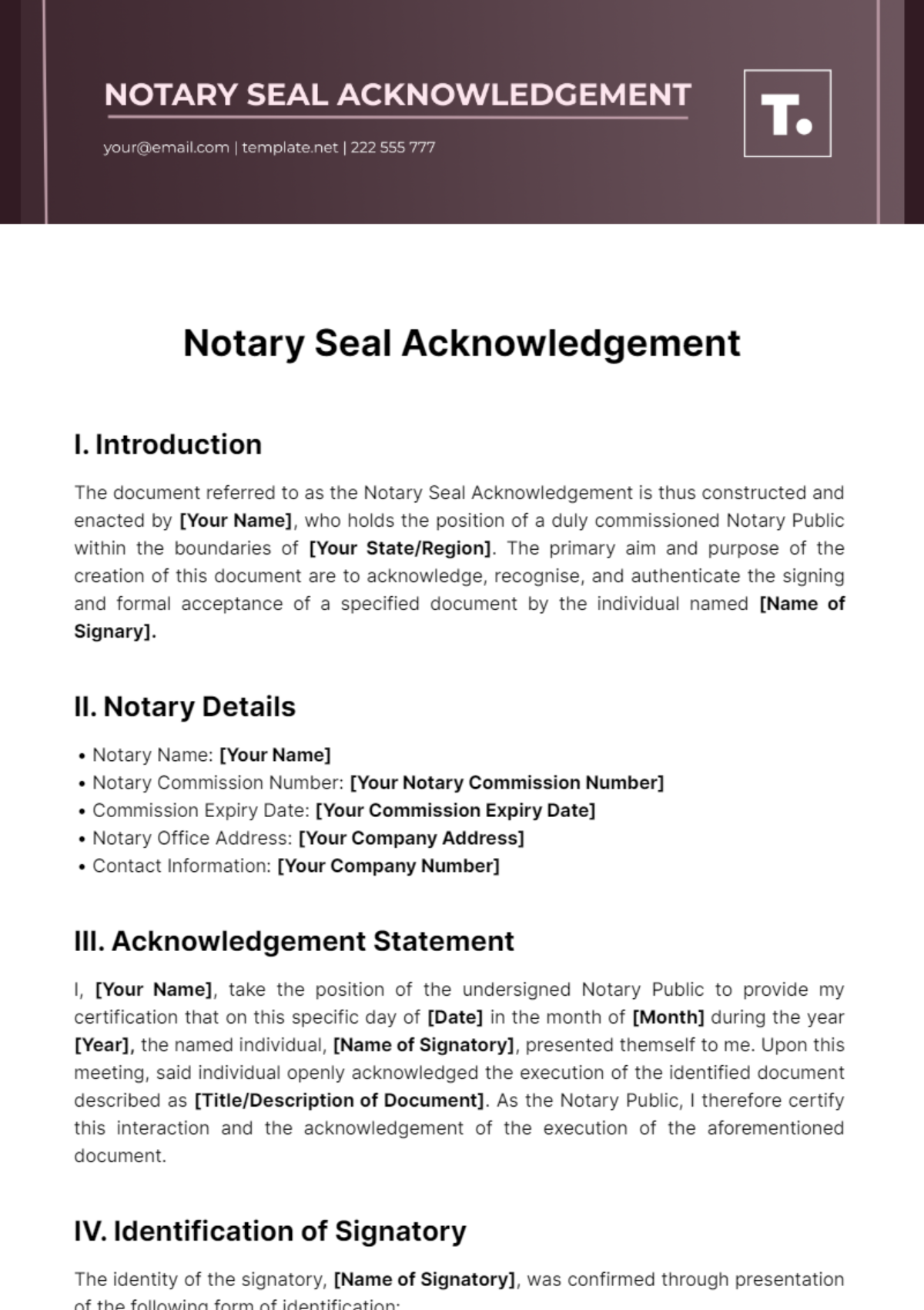 Notary Seal Acknowledgement Template