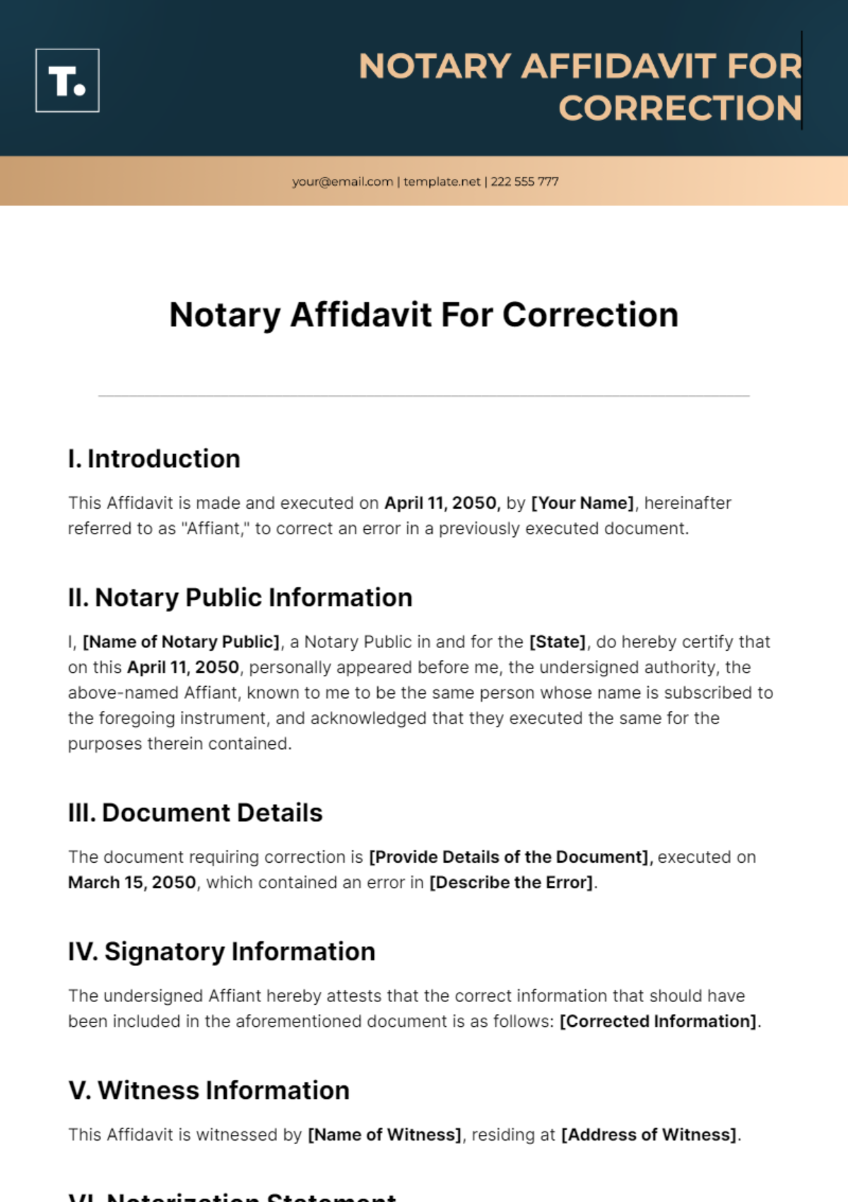 Free Notary Affidavit For Correction Template