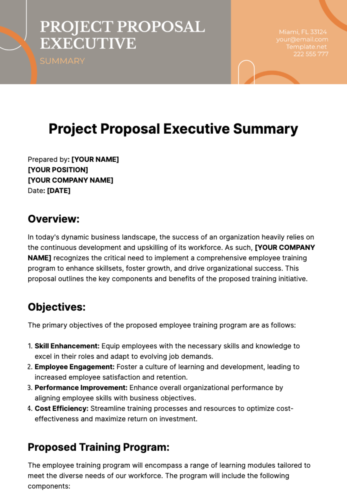 Project Proposal Executive Summary Template - Edit Online & Download