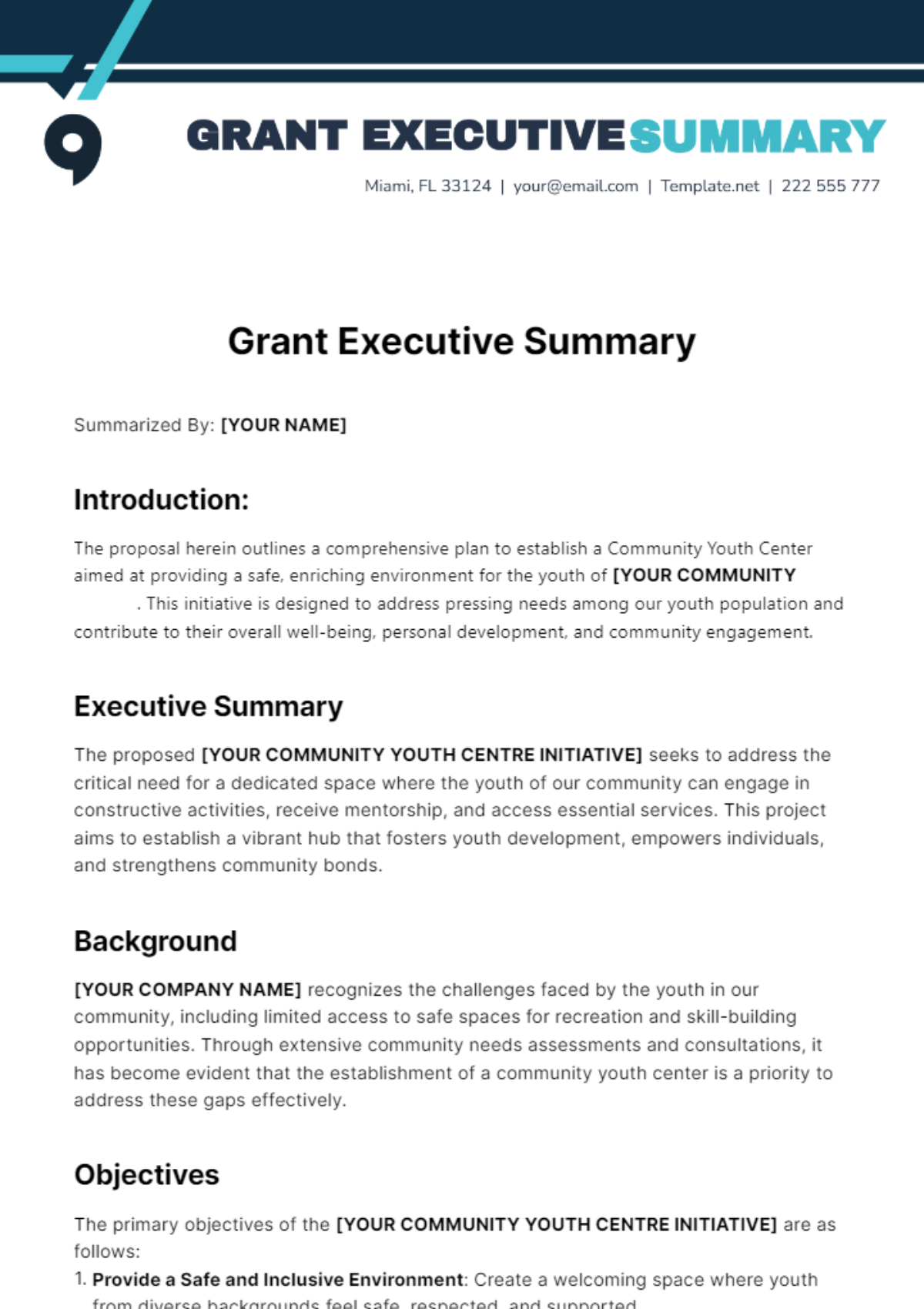 Grant Executive Summary Template