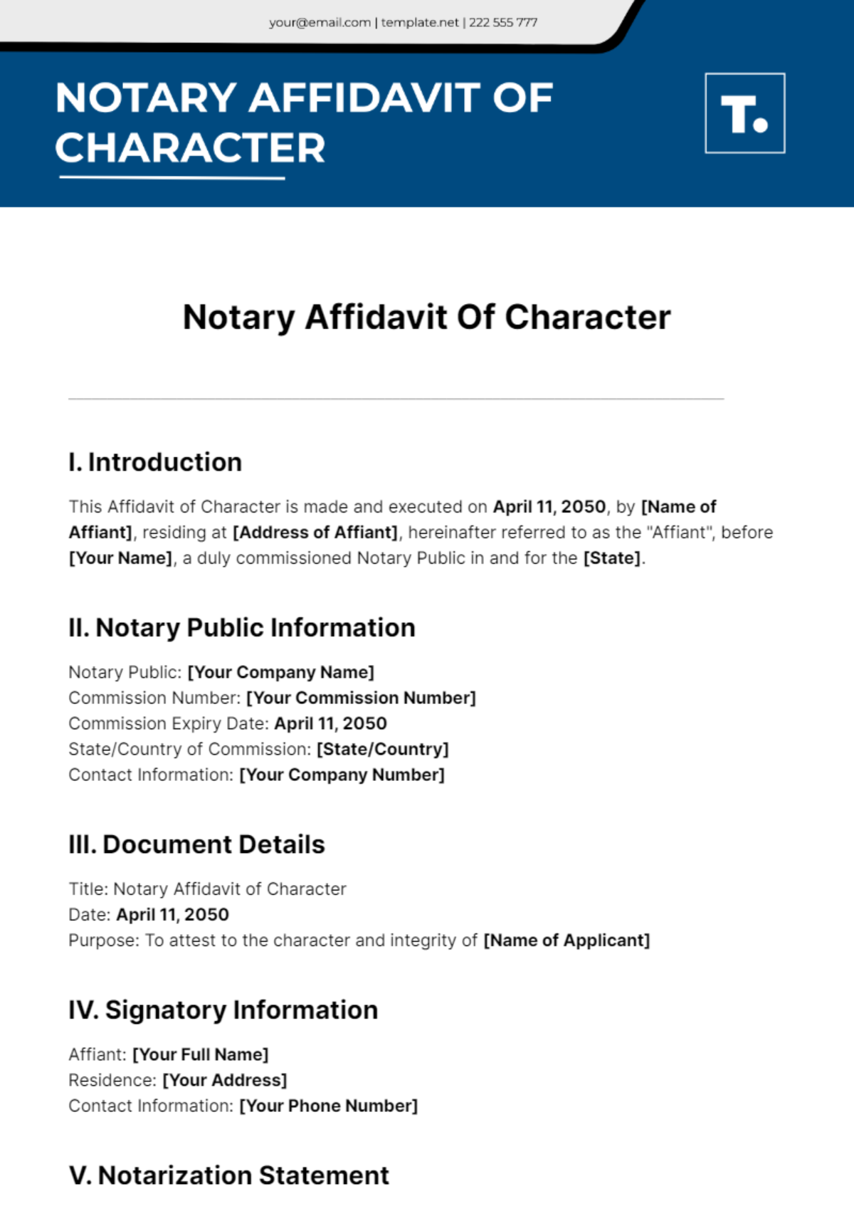 Notary Affidavit Of Character Template
