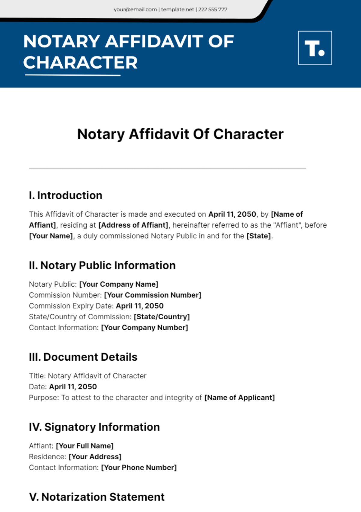 Notary Affidavit Of Character Template - Edit Online & Download