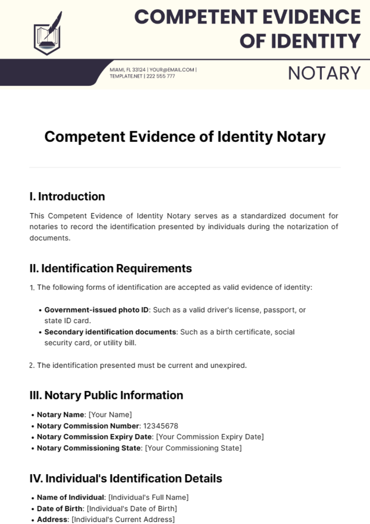 Free Competent Evidence Of Identity Notary Template