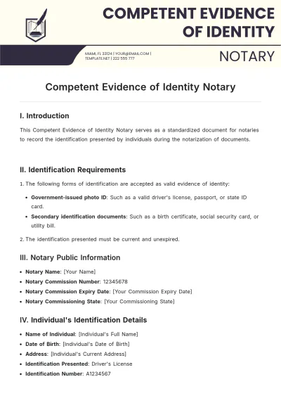 Free Competent Evidence Of Identity Notary Template to Edit Online