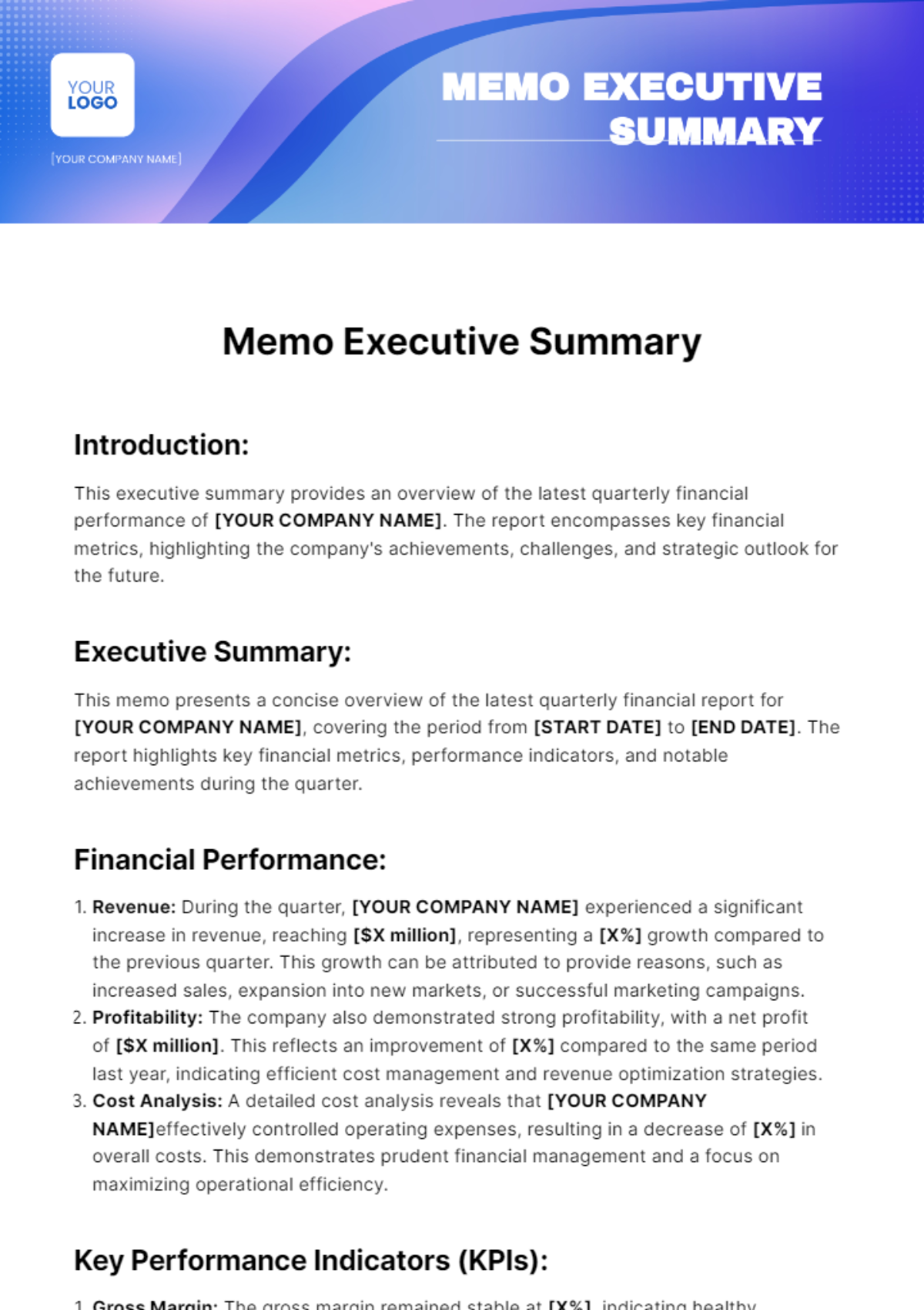 Memo Executive Summary Template