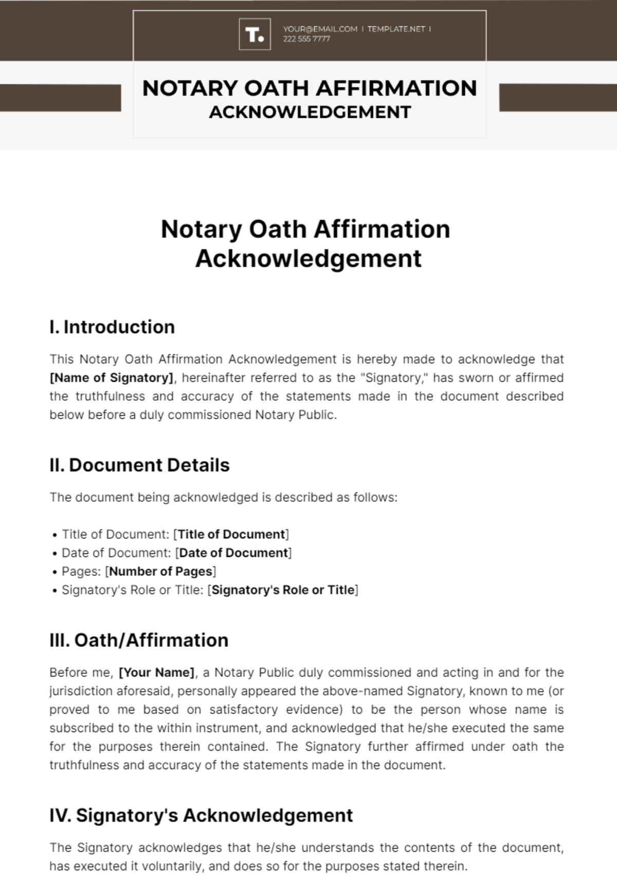 Notary Oath Affirmation Acknowledgement Template