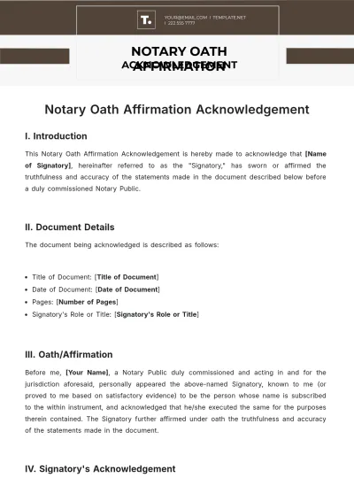 Free Notary Oath Affirmation Acknowledgement Template to Edit Online