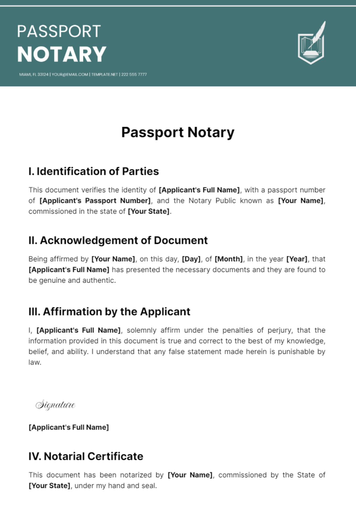 Passport Notary Template - Edit Online & Download Example | Template.net