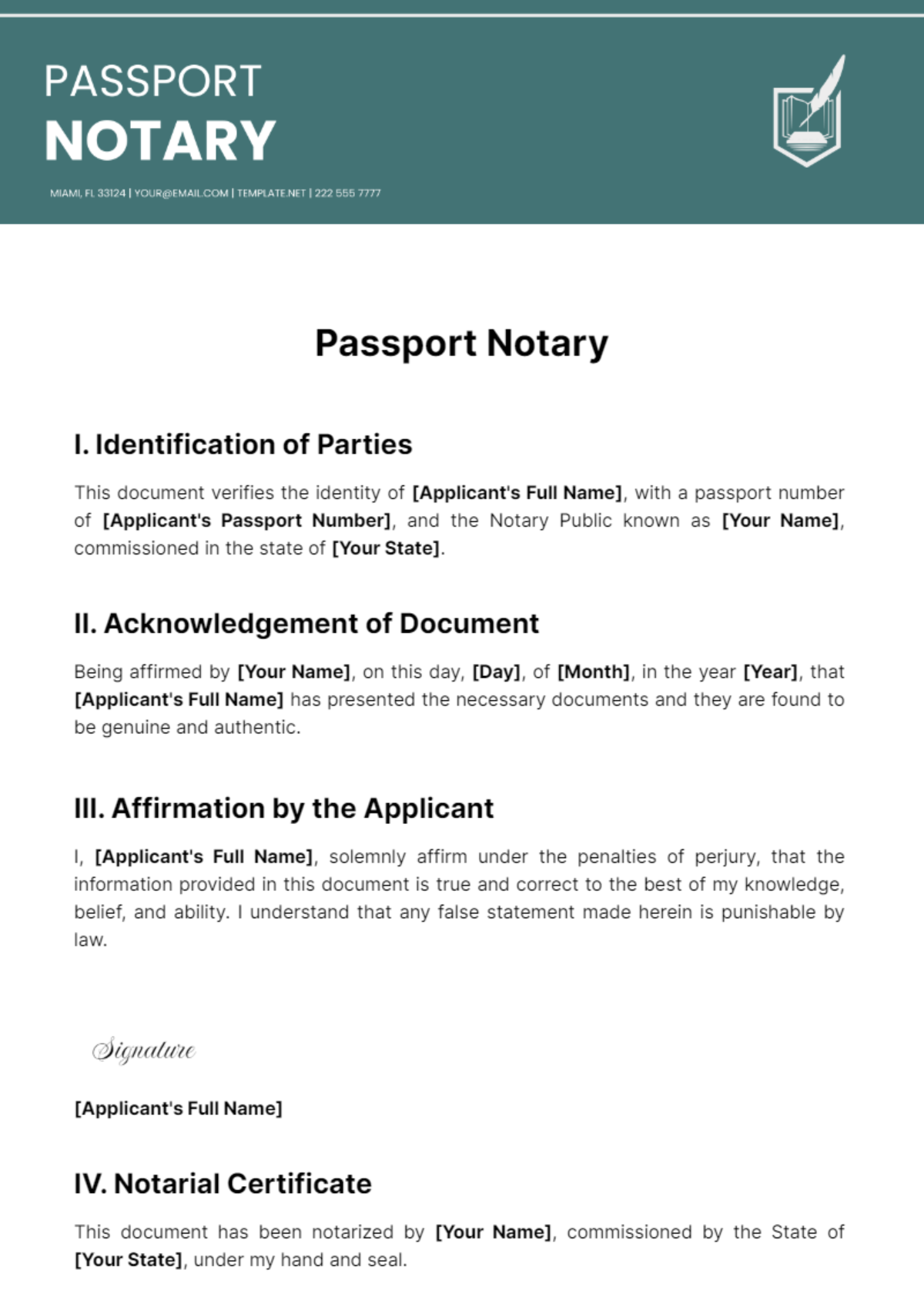 Passport Notary Template